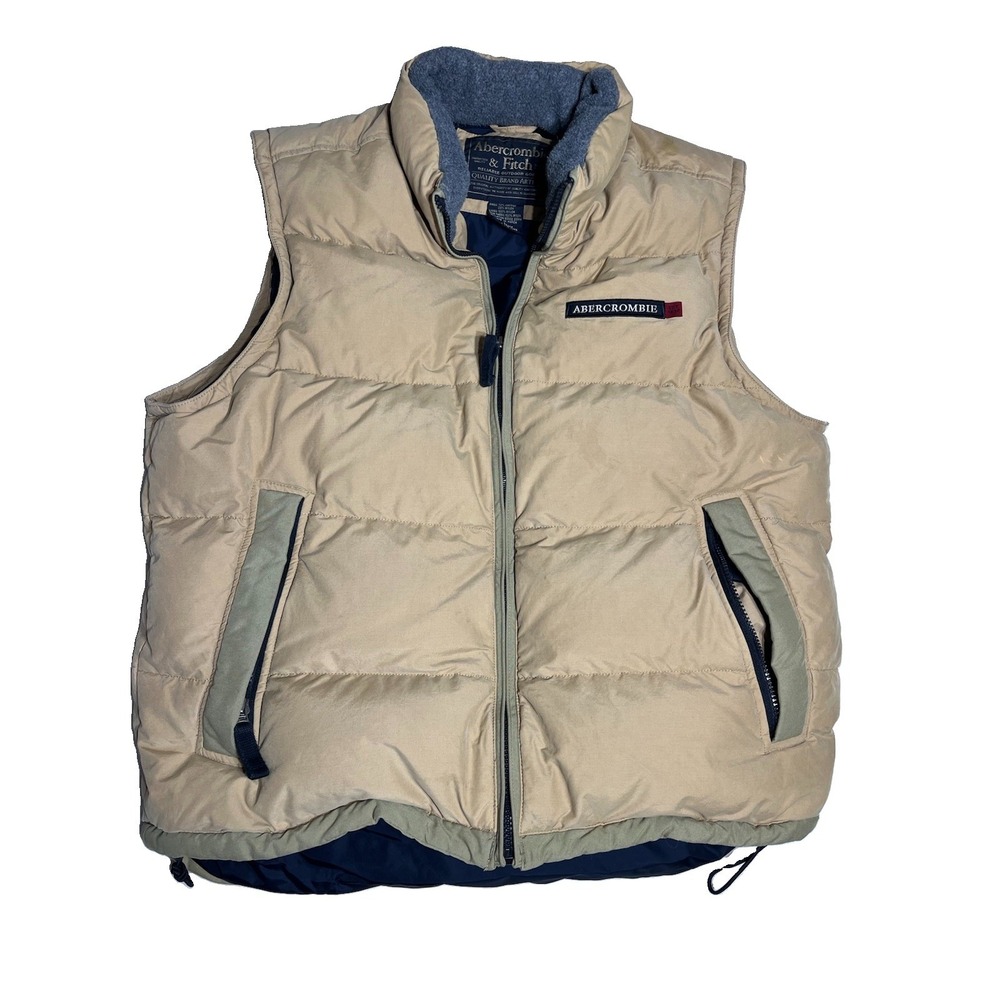 Abercrombie & Fitch Men's Large Vest Goose Down 1990 Khaki Hunting Cold Weather